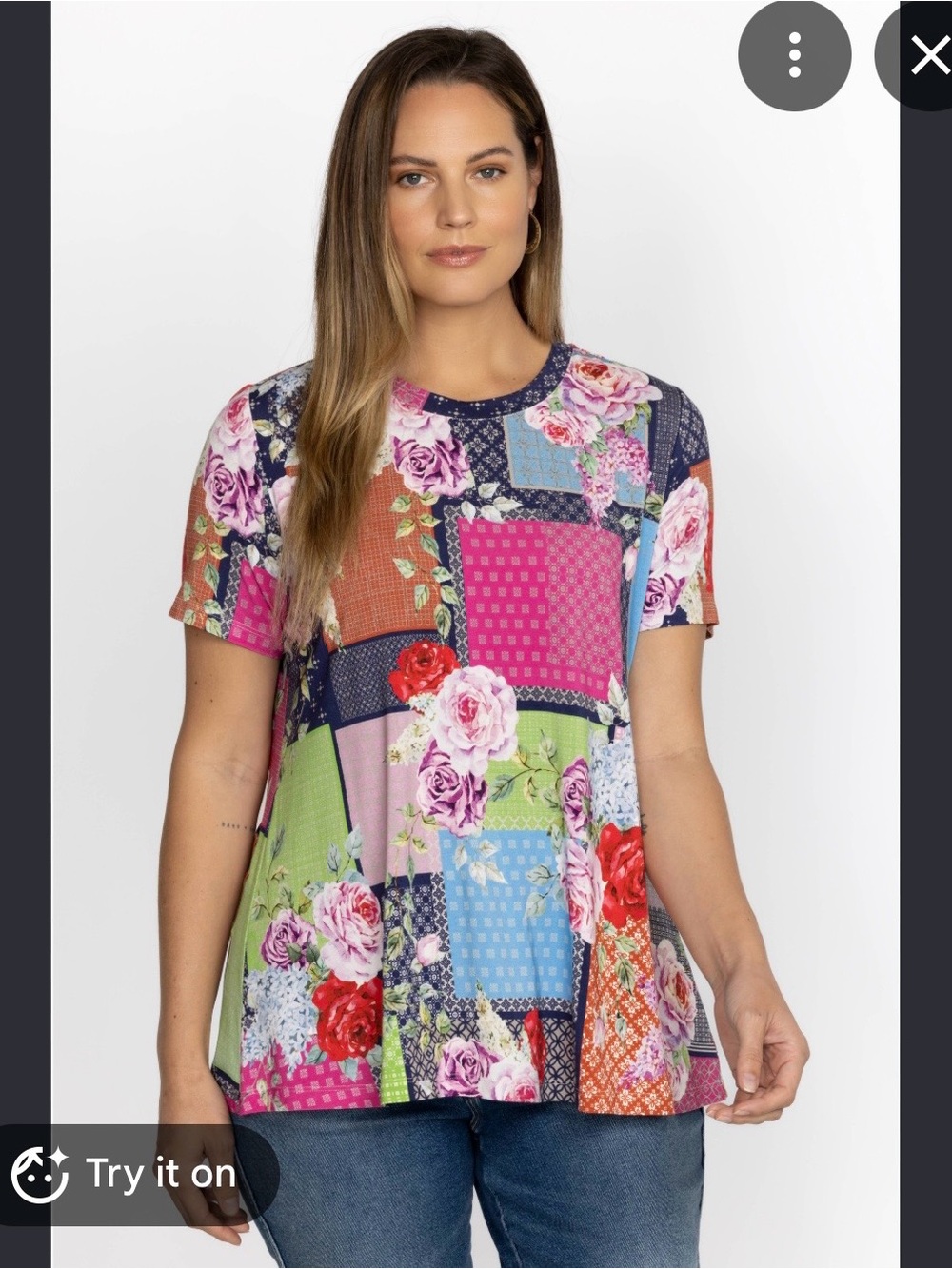 Johnny Was Janie favorite swing tee floral patchwork crewneck size M bamboo